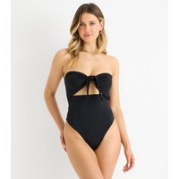 Women's Black Front Tie Bandeau Swimsuit Gini London New Look | New Look (UK)