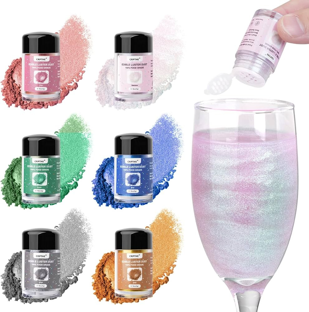 CRPTHE 6 Colors Luster Dust Edible Set, Edible Glitter for Cocktails, Food Grade Glitter Shimmer ... | Amazon (US)