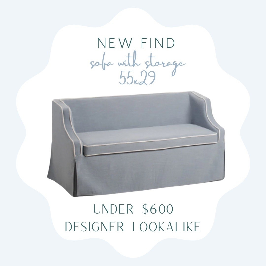 Looks custom but is a 1/3 the price!! Gorgeous blue sofa seat with white piping & storage!