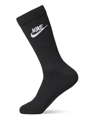 Nike Unisex Sportswear Everyday Essential Crew Socks (3 Pairs), Black/White, Large | Amazon (US)