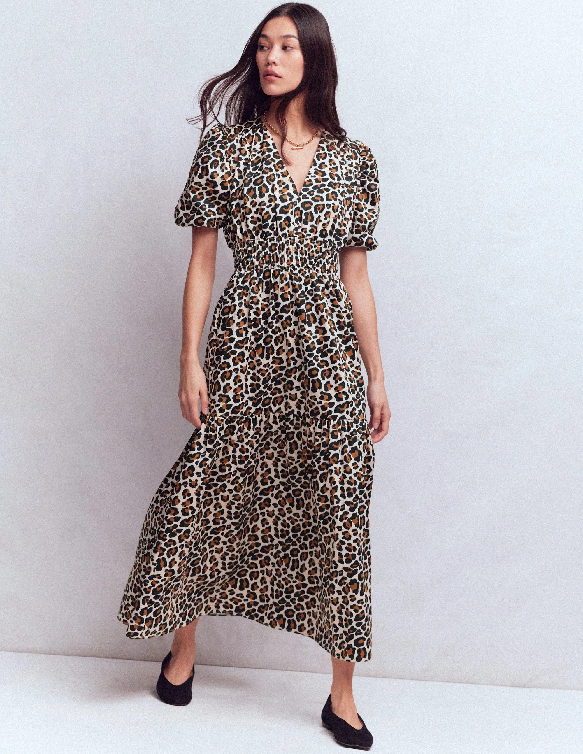 Irene Puff Sleeve Cotton Dress-Almond Milk, Cheetah Pop | Boden (US)