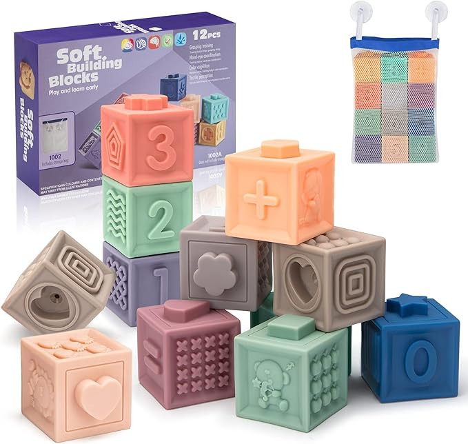 HahaGift Baby Toys 6 12 18 Months Boy Girl Teethers Soft Blocks, Infant Toddler Bath Toys 6-12-18... | Amazon (US)