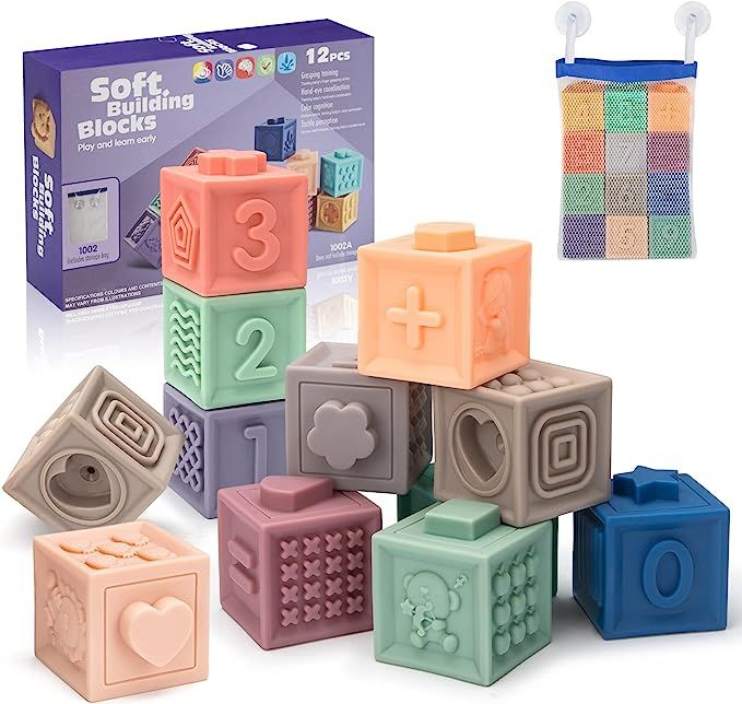 HahaGift Baby Toys 6 12 18 Months Boy Girl Teethers Soft Blocks, Infant Toddler Bath Toys 6-12-18... | Amazon (US)
