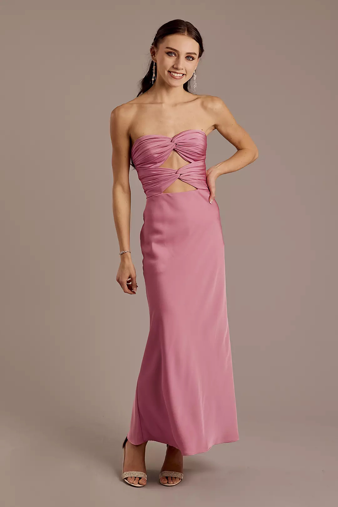 Strapless Double Cutout A-Line Midi Dress | David's Bridal | David's Bridal