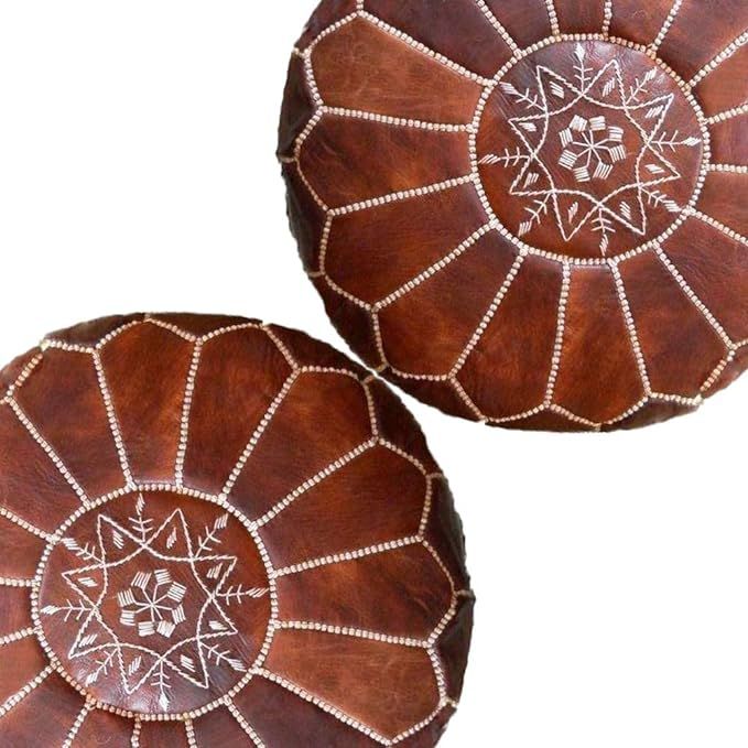 Set of 2 Amazing Moroccan Pouf Dark Brown Color,, Ottomans Poffes,Footstool poufs,100% Handmade L... | Amazon (US)