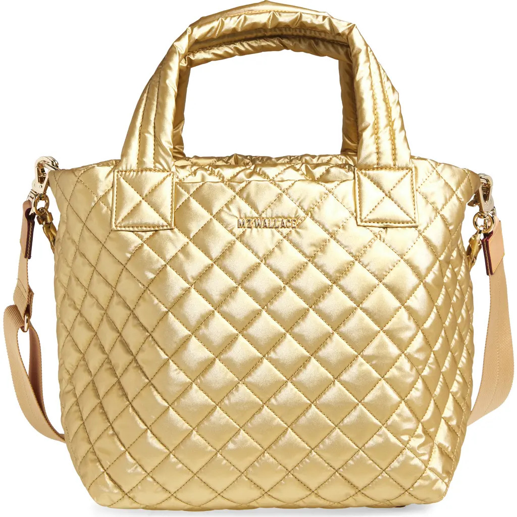 MZ Wallace Small Metro Deluxe Quilted Metallic Nylon Tote in Light Gold Pearl Metallic at Nordstrom | Nordstrom