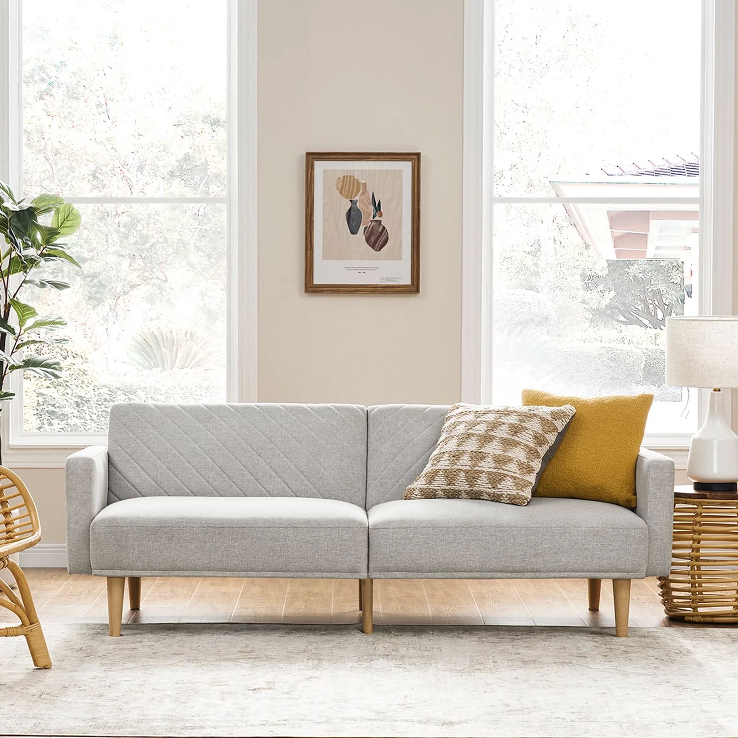 Mopio Chloe Futon Sofa Bed Convertible Sleeper Sofa with Tapered Legs Light Gray | Walmart (US)