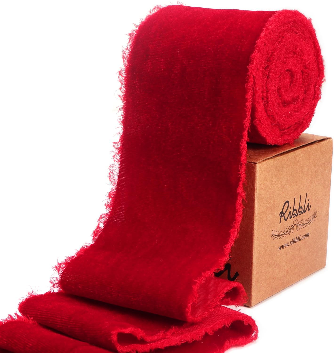 Ribbli Red Velvet Ribbon 3 Inch Handmade Frayed Vintage Christmas Ribbon for Gift Wrapping Christmas Tree Ornament Wreath Craft Home Decor -3 Yards | Amazon (US)