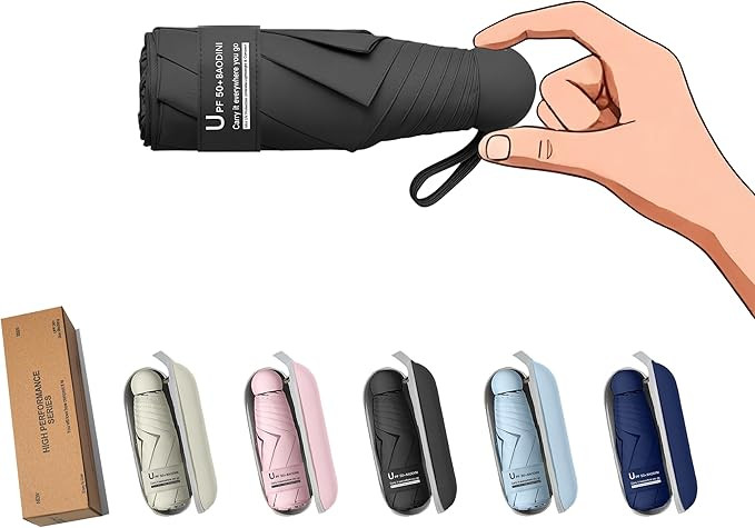 BAODINI Travel Essentials Mini Umbrella for Purse With Case Small Compact UV Sun Protection Light... | Amazon (US)