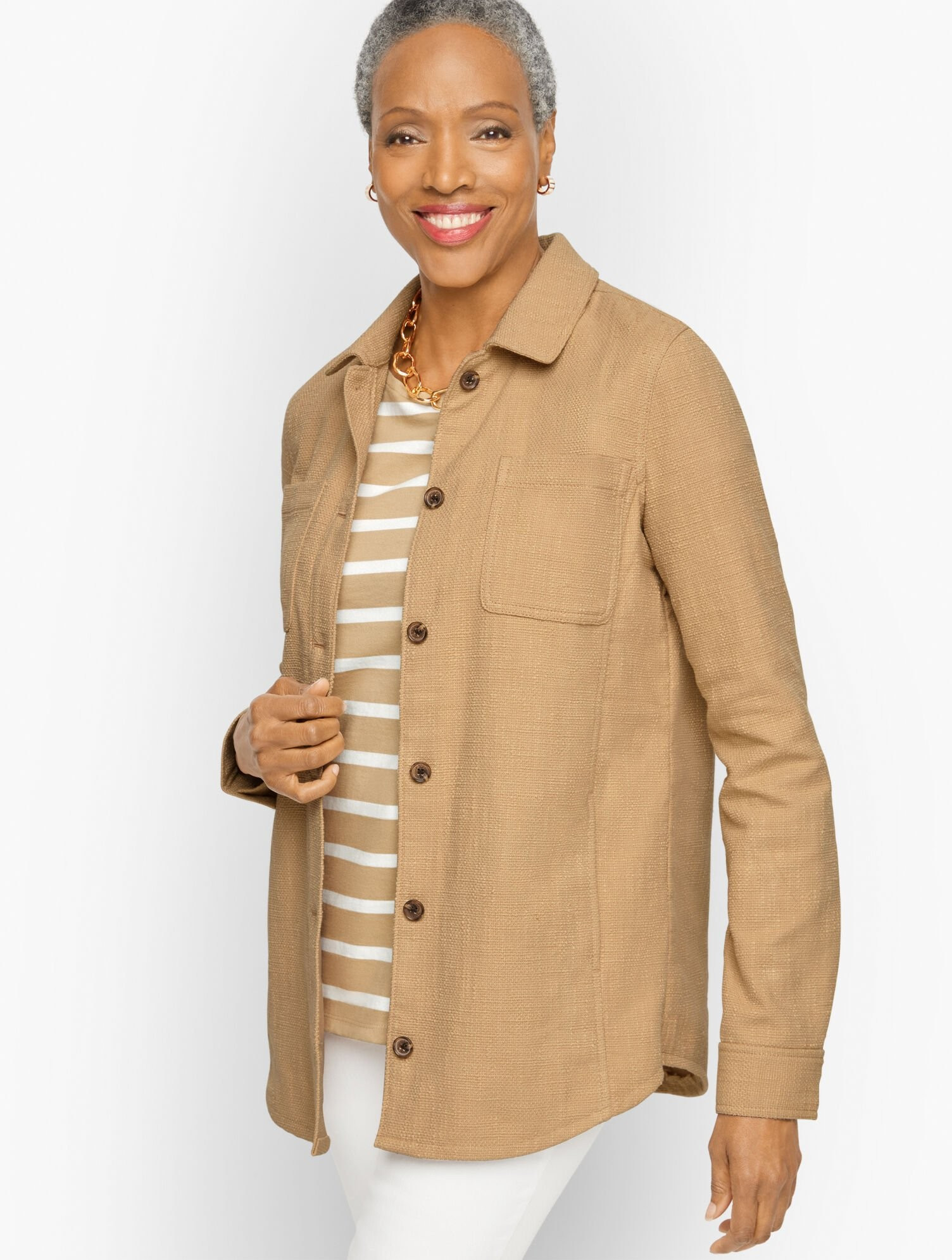 Textured Cotton Shirt Jacket | Talbots