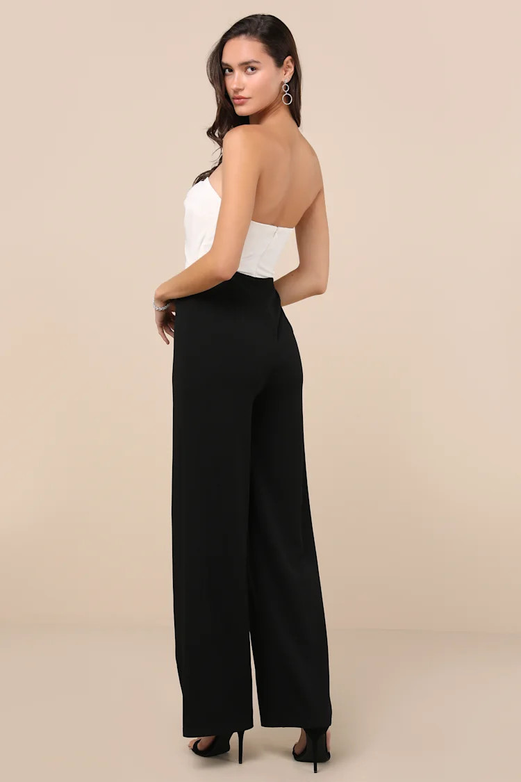 Vickie Black and White Cutout Strapless Wide-Leg Jumpsuit | Lulus