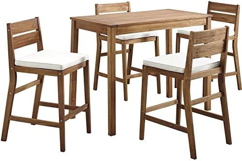 Walker Edison Catalina Contemporary 5 Piece Solid Acacia Wood Counter Height Outdoor Dining Table... | Amazon (US)