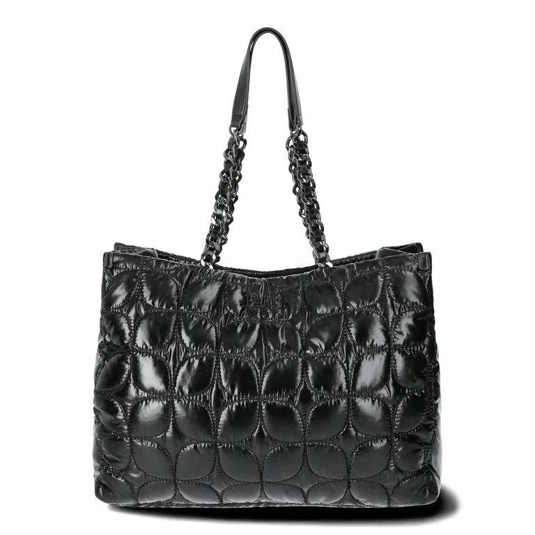 Paris Hilton Women's Carson Quilted Nylon Triple Compartment Tote, Black | Walmart (US)