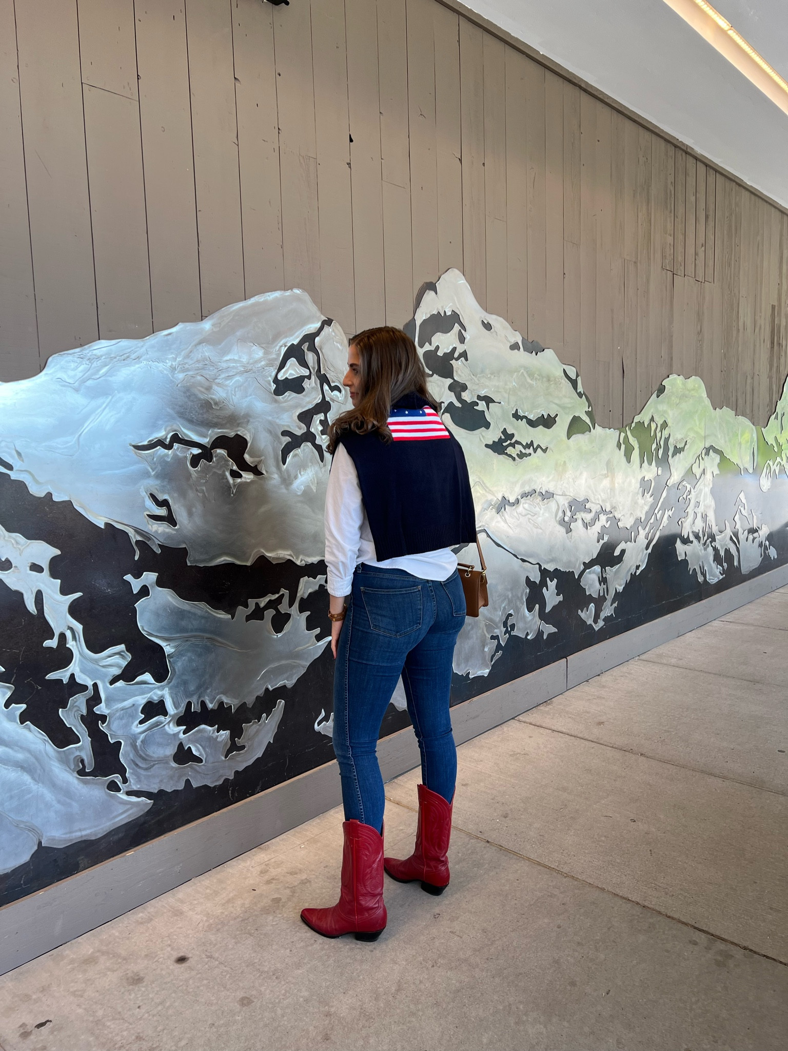 American flag sweater. Flag sweater. Ralph Lauren. Red cowgirl boots. Wyoming. Jackson hole. White button down. Skinny jeans.

#LTKtravel #LTKSeasonal #LTKunder100