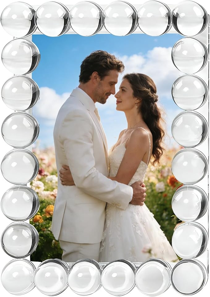 Crystal Picture Frame 5" X 7",Wedding Picture Frame, With 24 Clear Bubble Crystal Balls, Engageme... | Amazon (US)