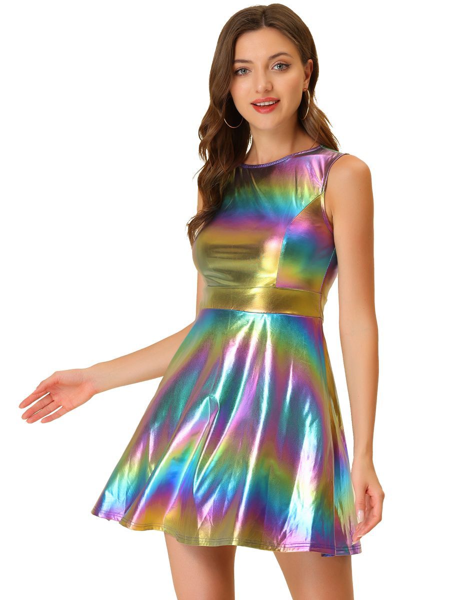 Allegra K Women's Metallic Sleeveless High Waist Party Holographic Dress | Target