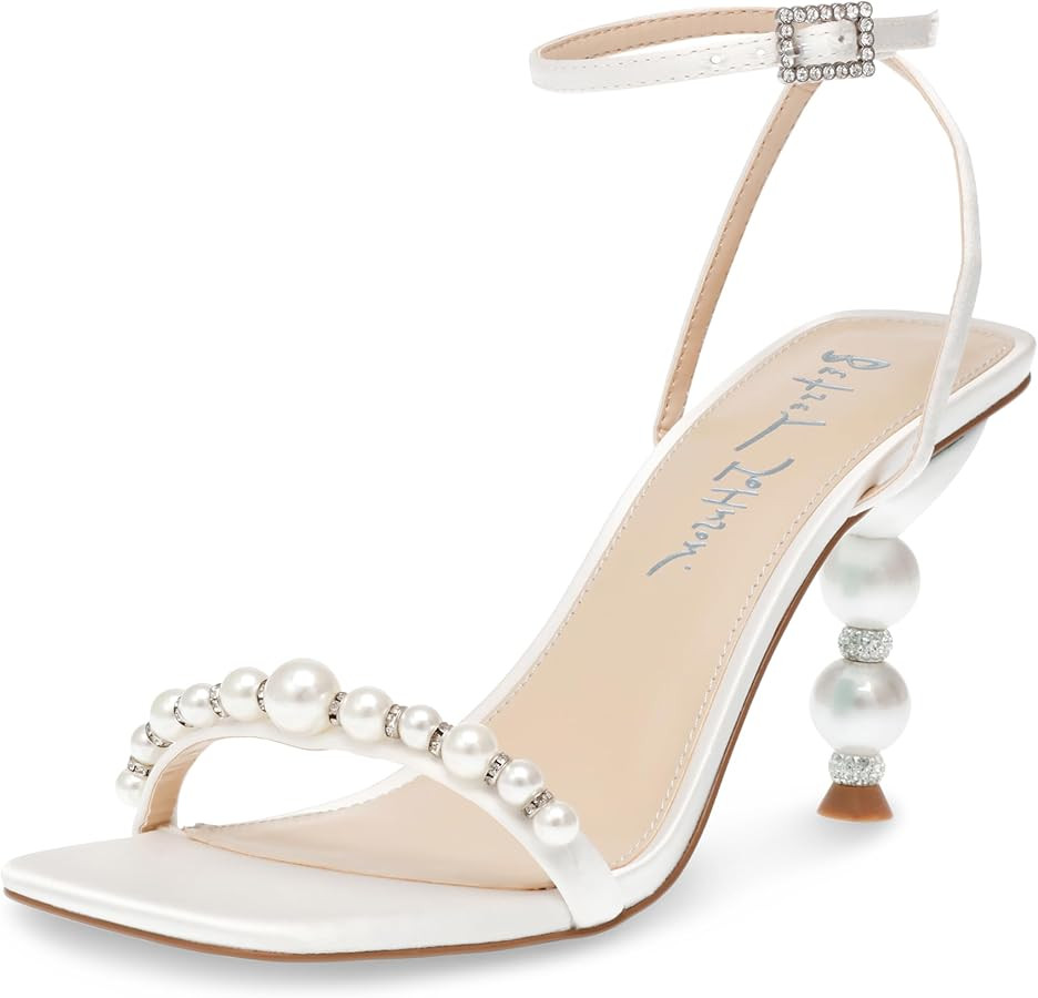 Betsey Johnson Women's Jacy Embellished Metallic Heeled Sandals | Amazon (US)