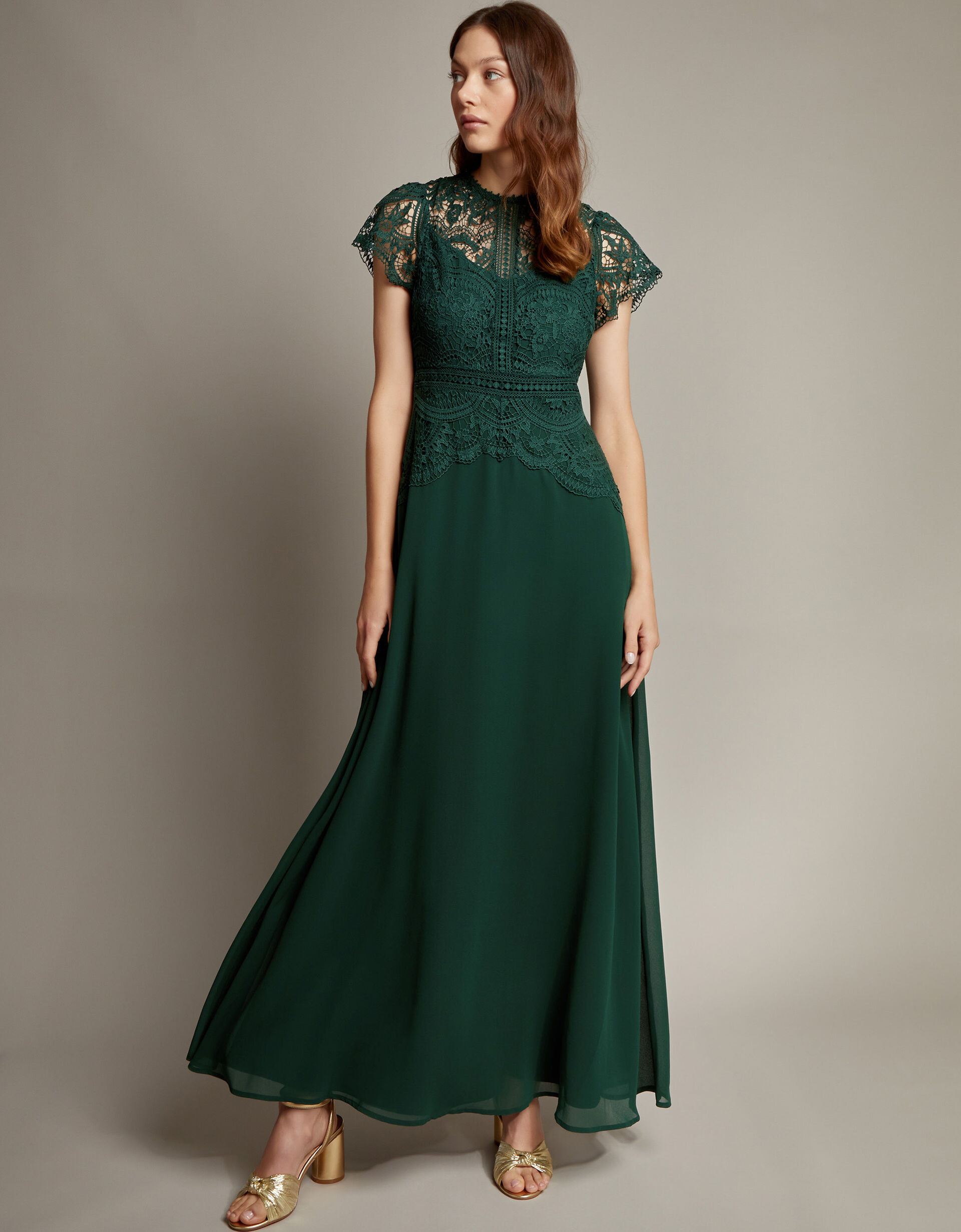 Monica Lace Maxi Dress Green | Monsoon (UK)