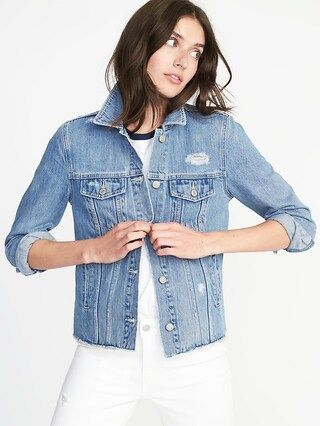Distressed Raw-Edged Denim Jacket for Women | Old Navy US