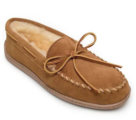 Minnetonka Men's Sheepskin Hardsole Moccasins -Wide Sizes | QVC