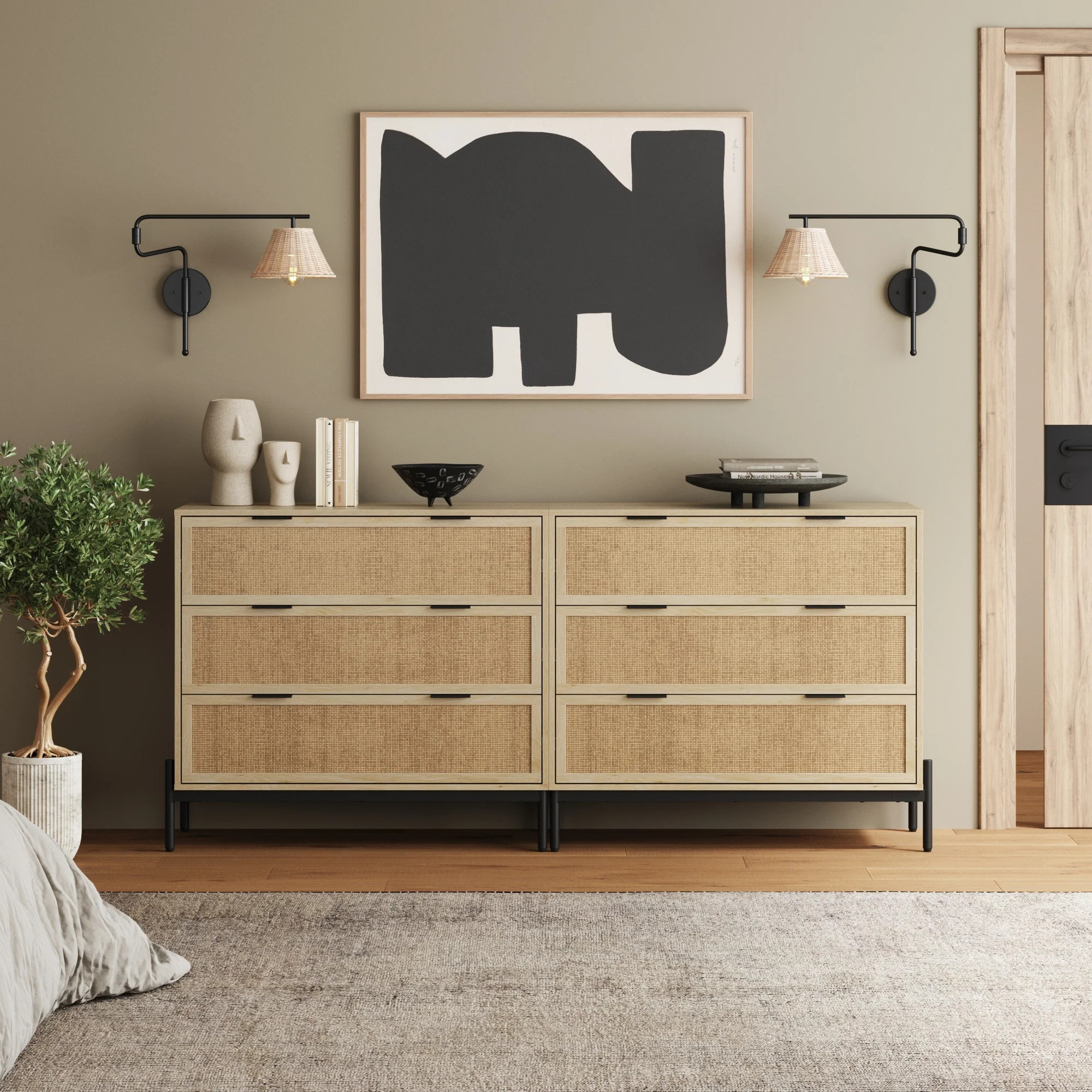 Rattan & Wood Dressers Light Oak (Set of 2) | Nathan James