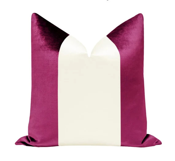 PANEL Colorblock : Faux Silk Velvet // Magenta + Alabaster Silk | velvet + silk throw pillow | ve... | Etsy (US)