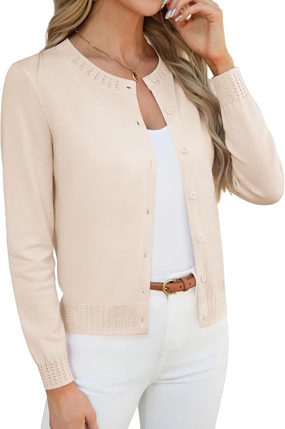 GRACE KARIN Womens Cropped Cardigan Sweaters Trendy Lightweight Shrugs Button Up Long Sleeve Knit... | Amazon (US)
