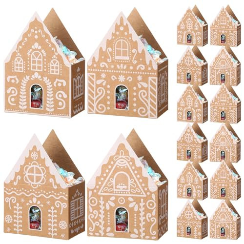 Engrowtic 20 Pcs Christmas Gingerbread House Treat Boxes Small Christmas Gingerbread Candy Gift House Bags for Xmas Holiday Party Treat Cookie Goodie Snack Gift Packaging | Amazon (US)