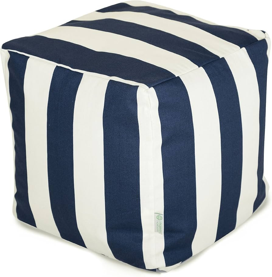 Majestic Home Goods Navy Blue Vertical Stripe Indoor / Outdoor Bean Bag Ottoman Pouf Cube 17" L x... | Amazon (US)