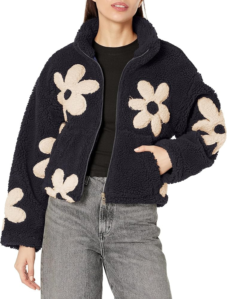 [BLANKNYC] womens Luxury Clothing Sherpa Jacket With Floral Patch Detail, Comfortable & Stylish C... | Amazon (US)