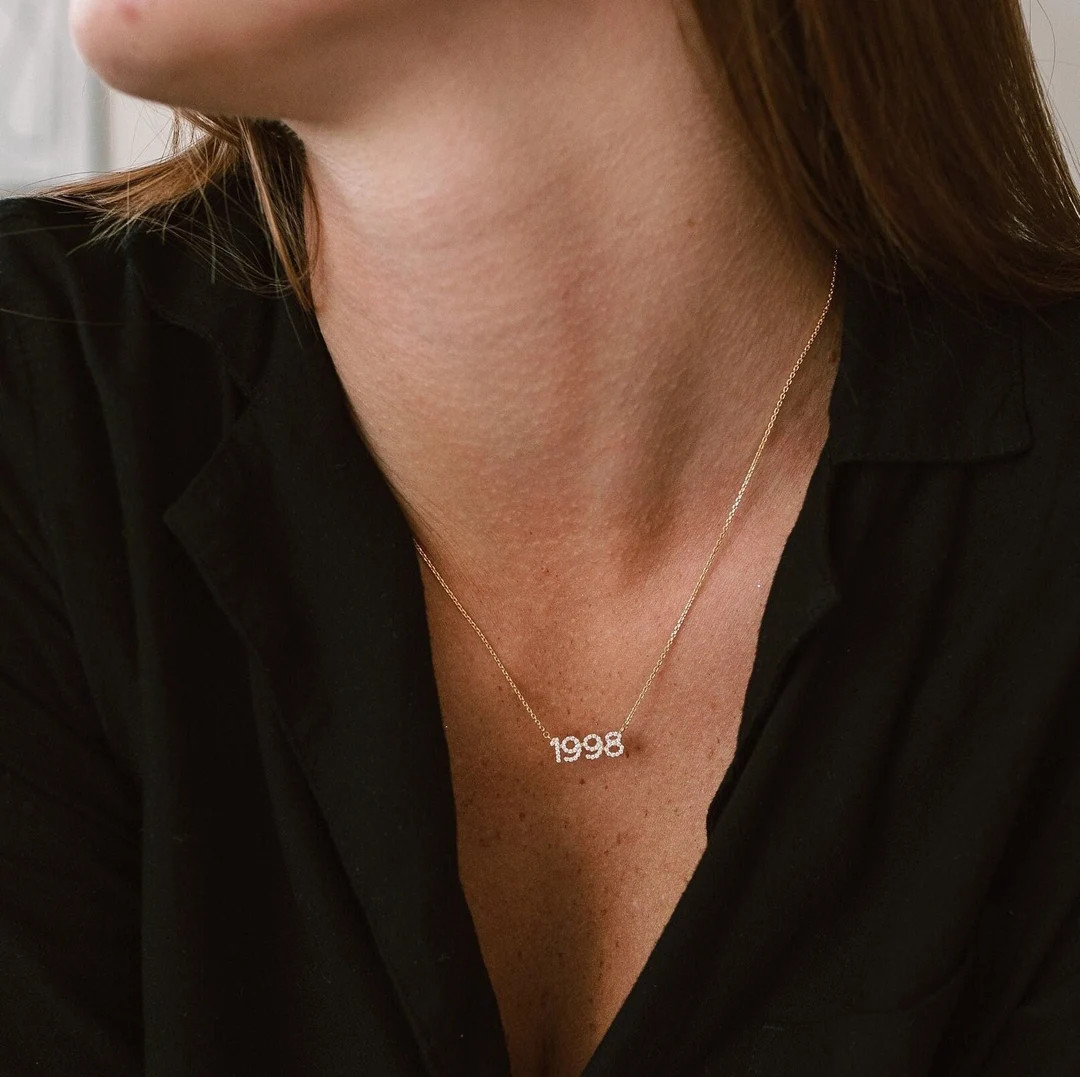 Custom Year Necklace by Gracepersonalized – Pavé Birth Date or Name Necklace – Dainty CZ Nec... | Etsy (US)