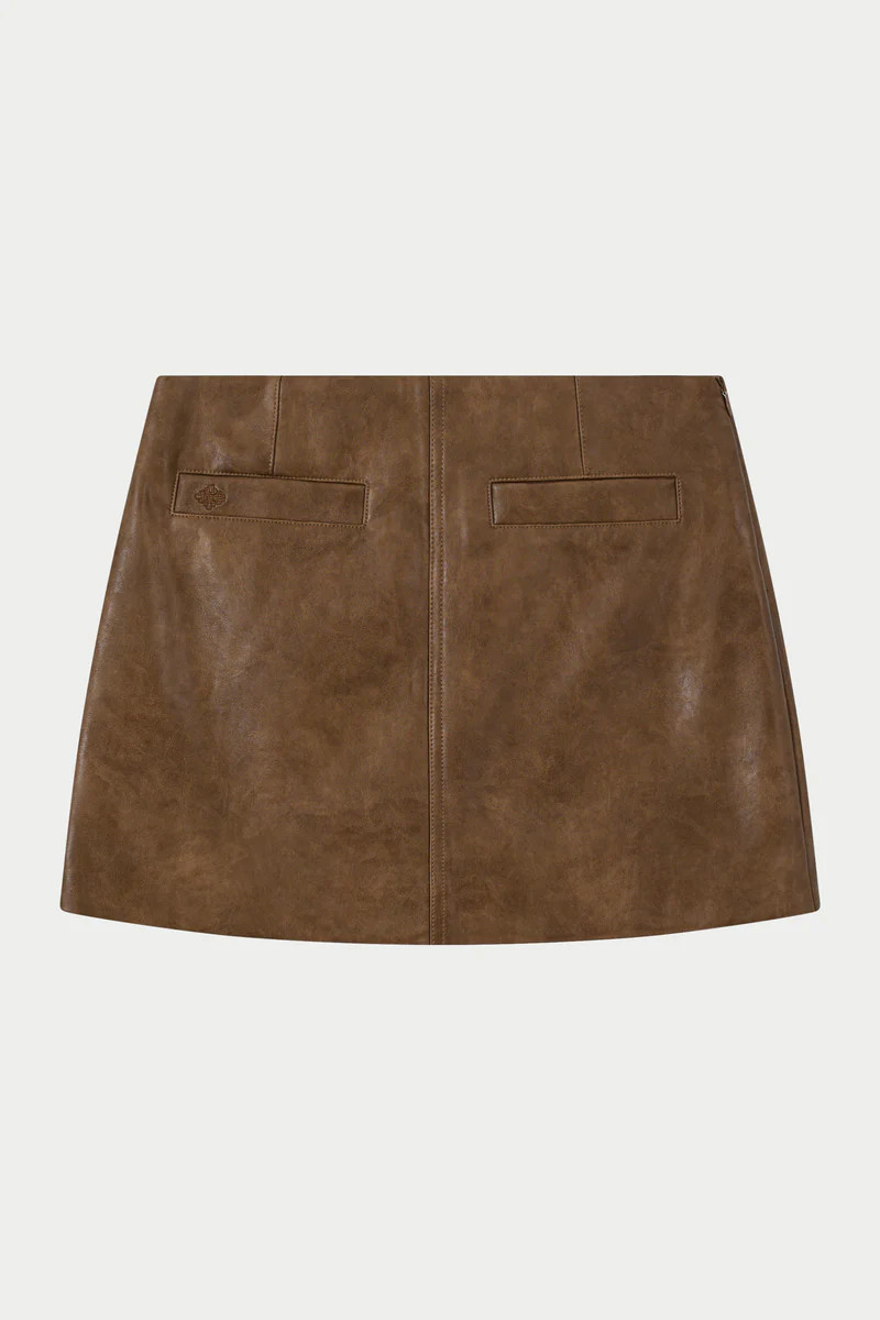 FAUX LEATHER MINI SKIRT - WASHED BROWN | The Couture Club