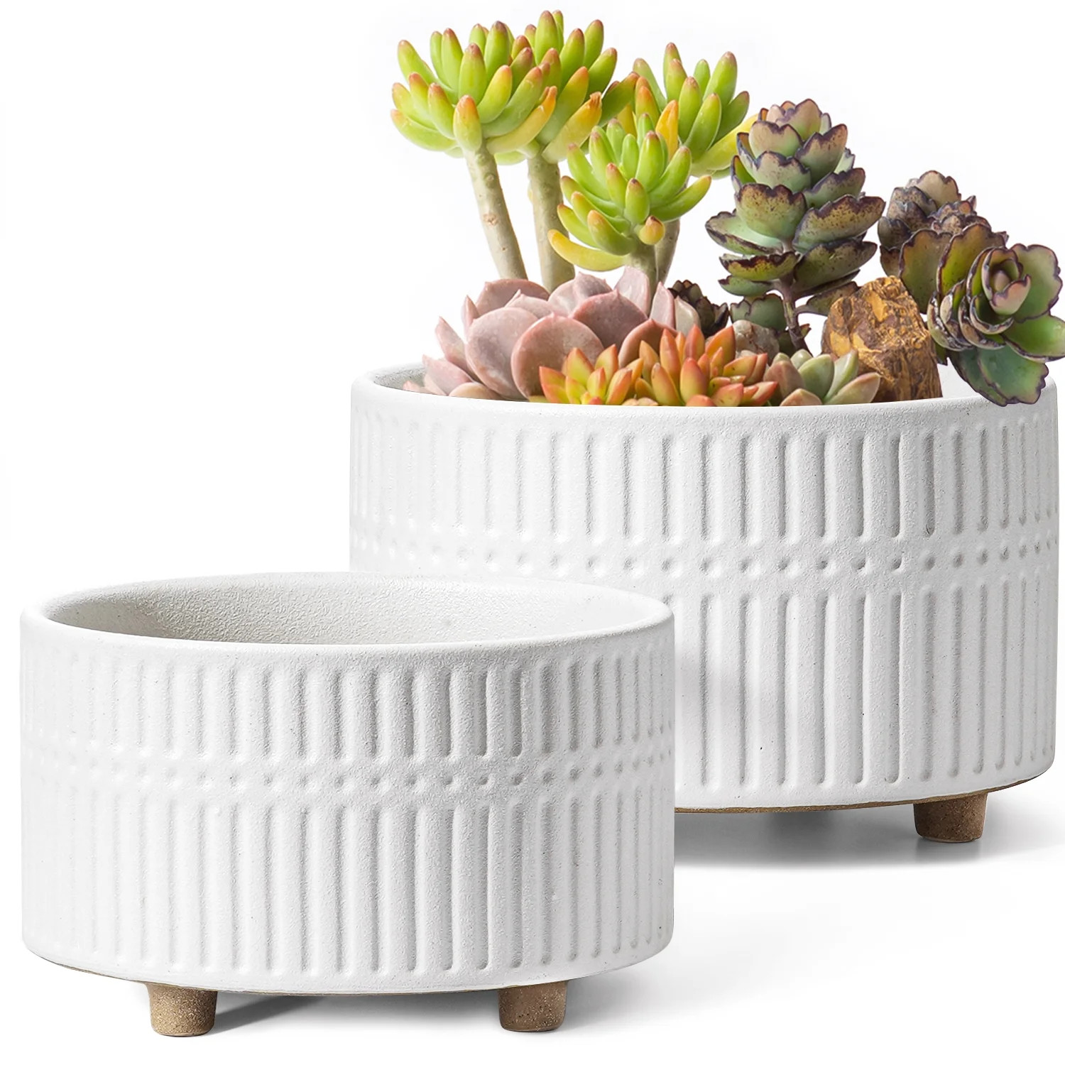 BEMAY 2-Pack 8+6.5 inch White Ceramic Succulent Pots with Drainage Holes for Indoor, Patio, and G... | Walmart (US)