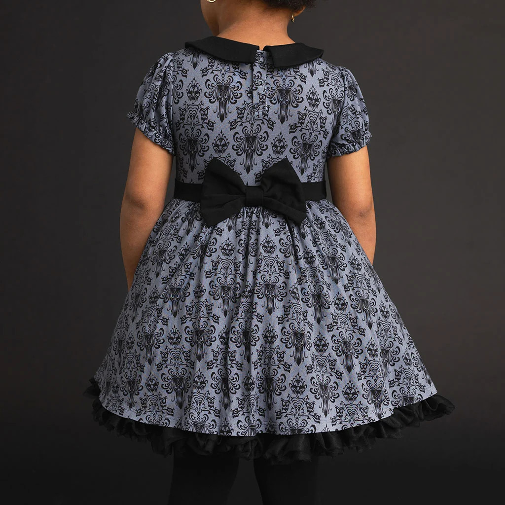 Damask Black Puff Sleeve Disney The Haunted Mansion Wallpaper Petticoat Dress | Posh Peanut\u00ae | Posh Peanut
