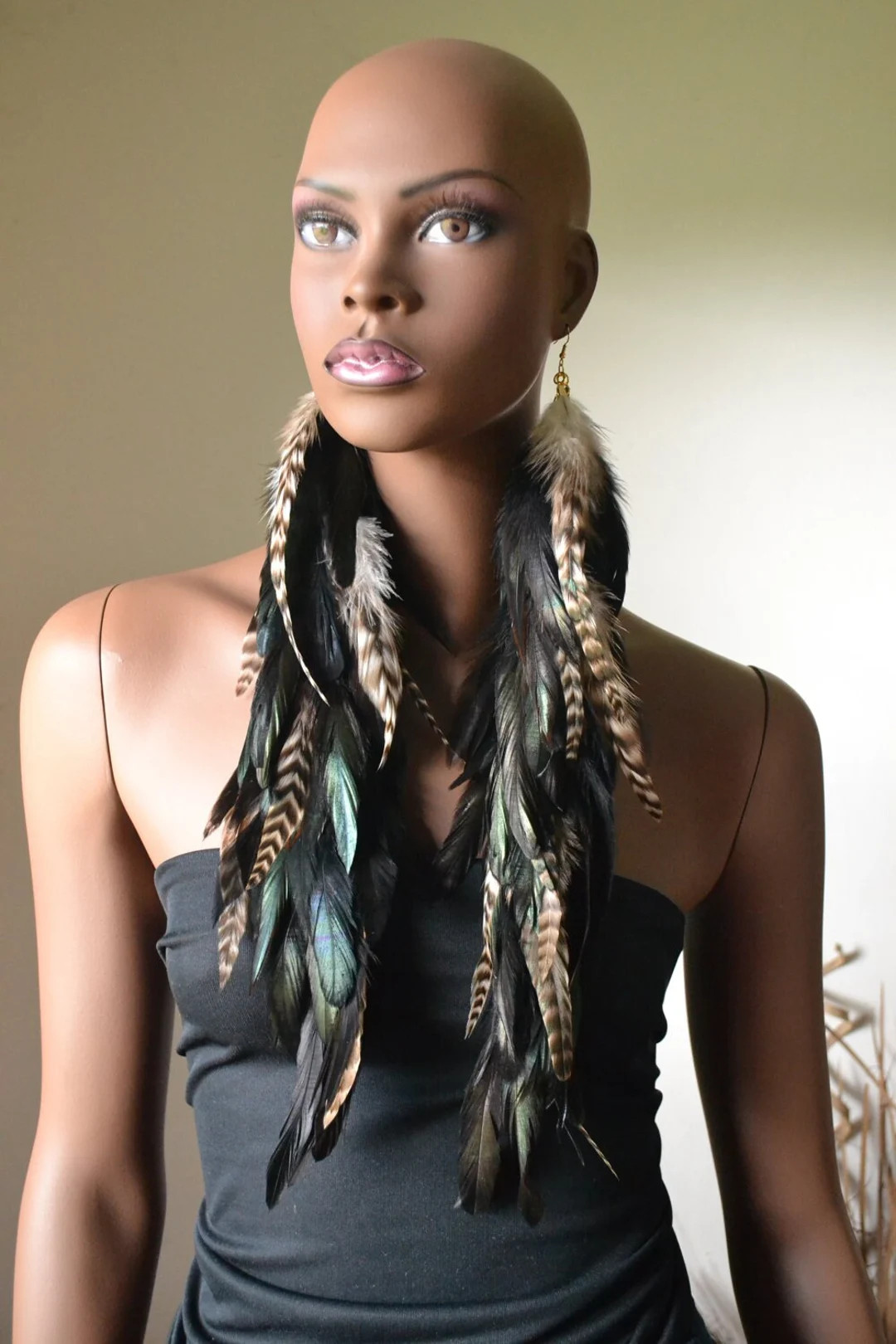 Very Long Grizzly and Black Feather Earrings - Etsy | Etsy (US)