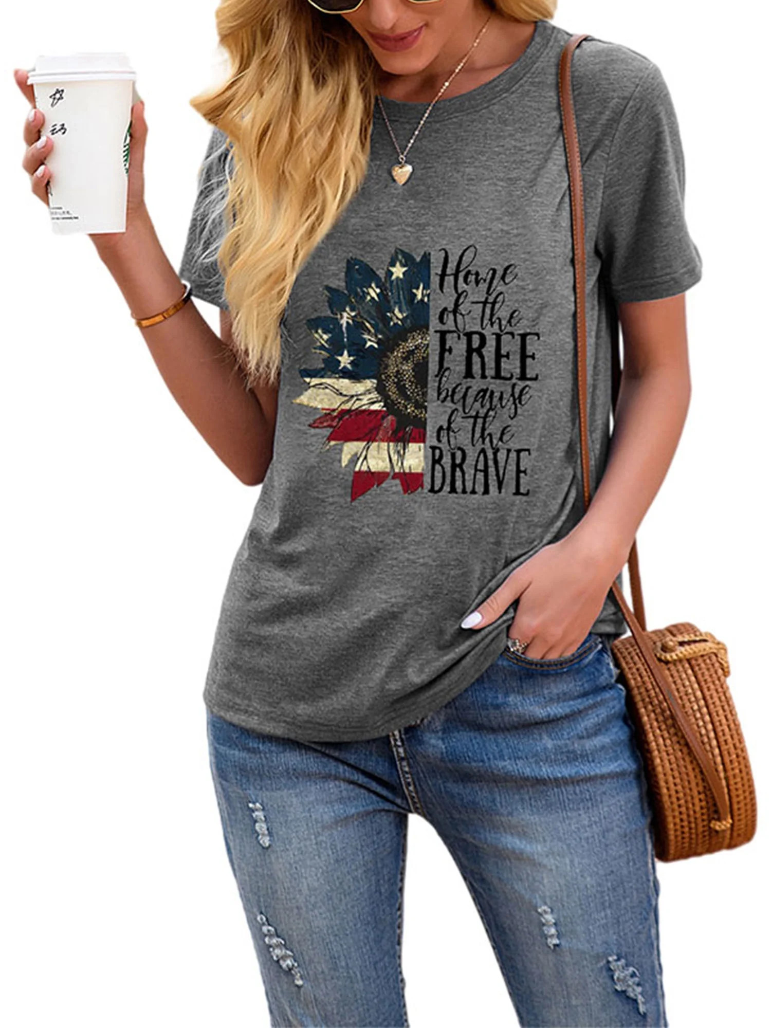 Wrcnote July 4th Patriotic Tees Shirt for Womens Short Sleeve Summer Top USA Flag Print Casual Lo... | Walmart (US)