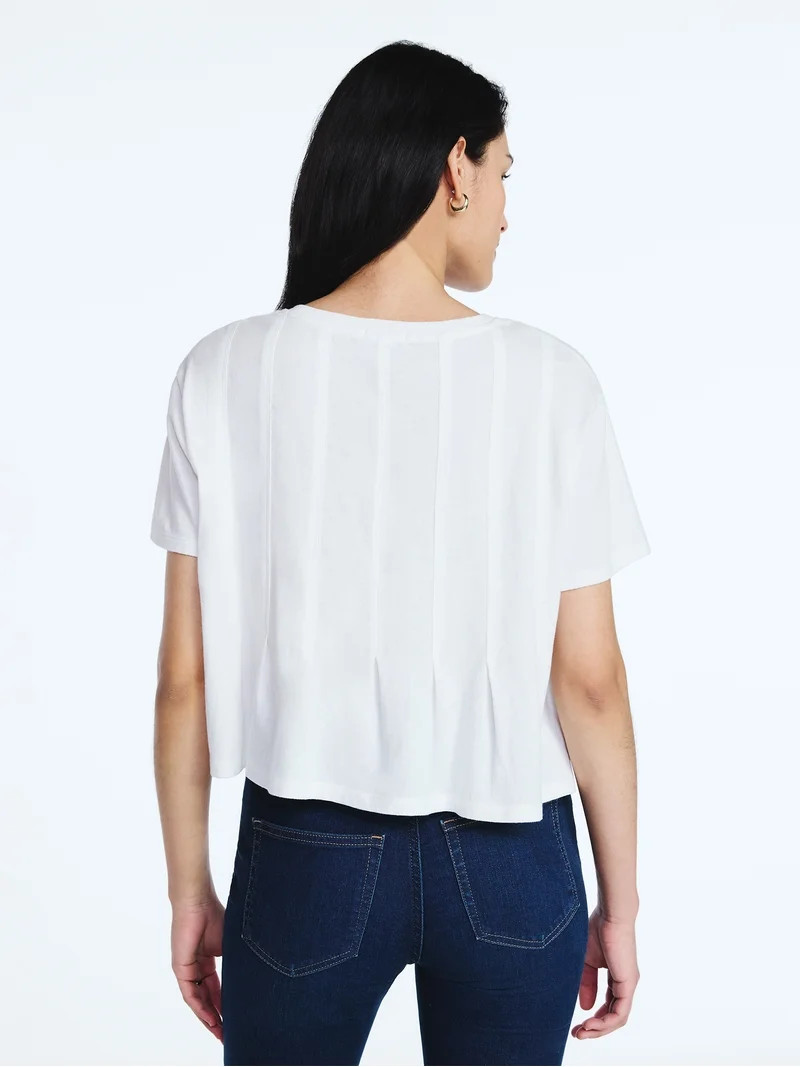 Scoop Women’s and Women's Plus Pleated Cropped Cotton Tee, Sizes XS-4X | Walmart (US)