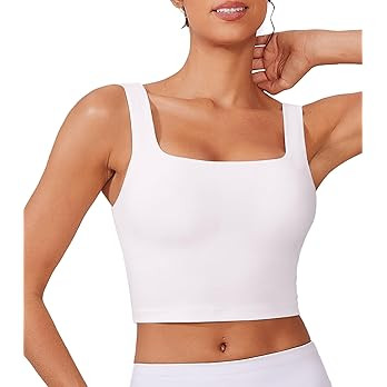 PINSPARK Sports Bra for Women Square Neck Longline Tank Top with Built in Bra | Amazon (US)