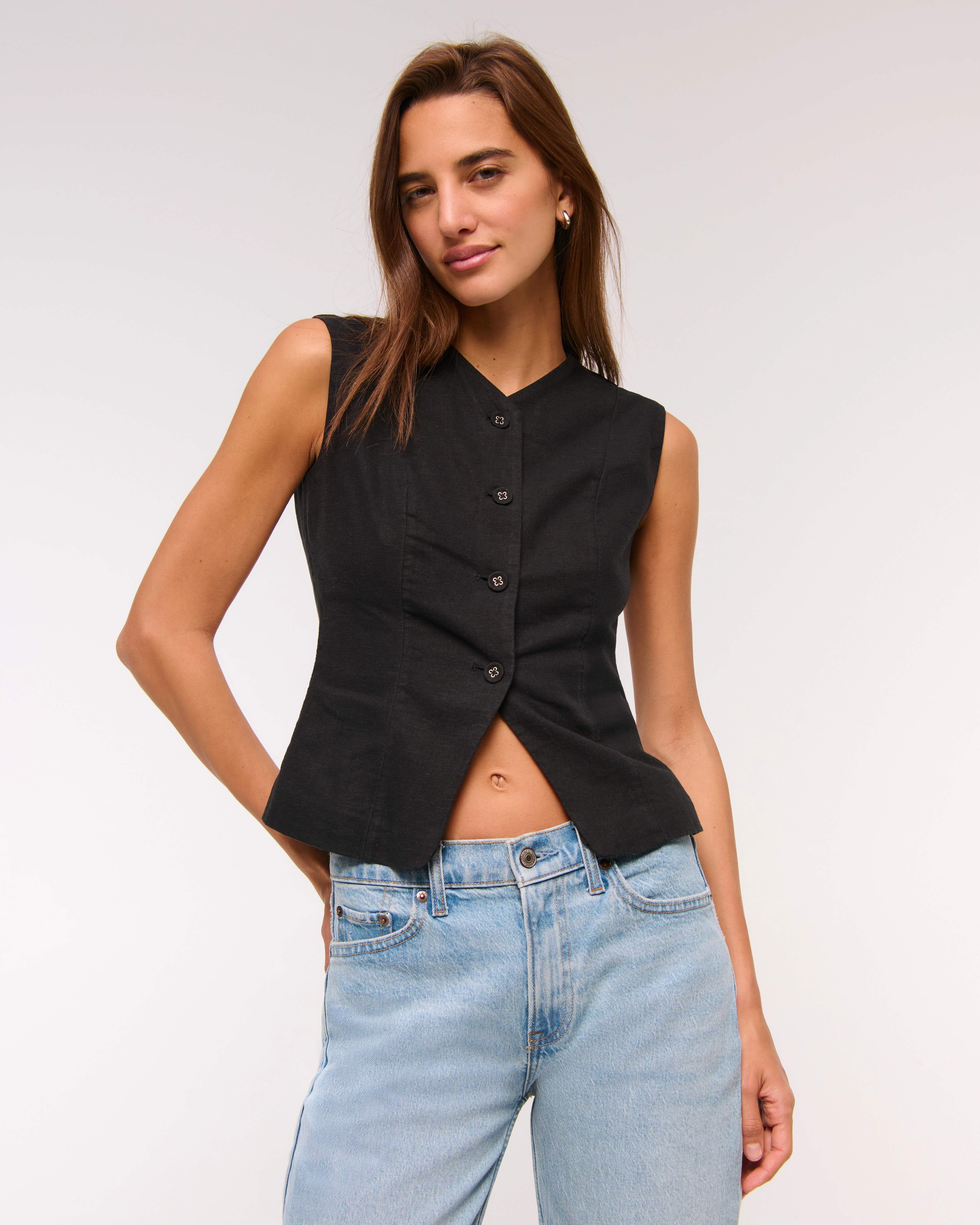 Linen-Blend Button-Through Vest | Abercrombie & Fitch (US)