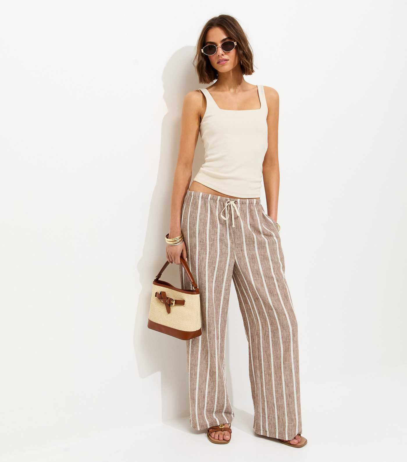Brown Striped Wide Leg Trousers | New Look | New Look (UK)