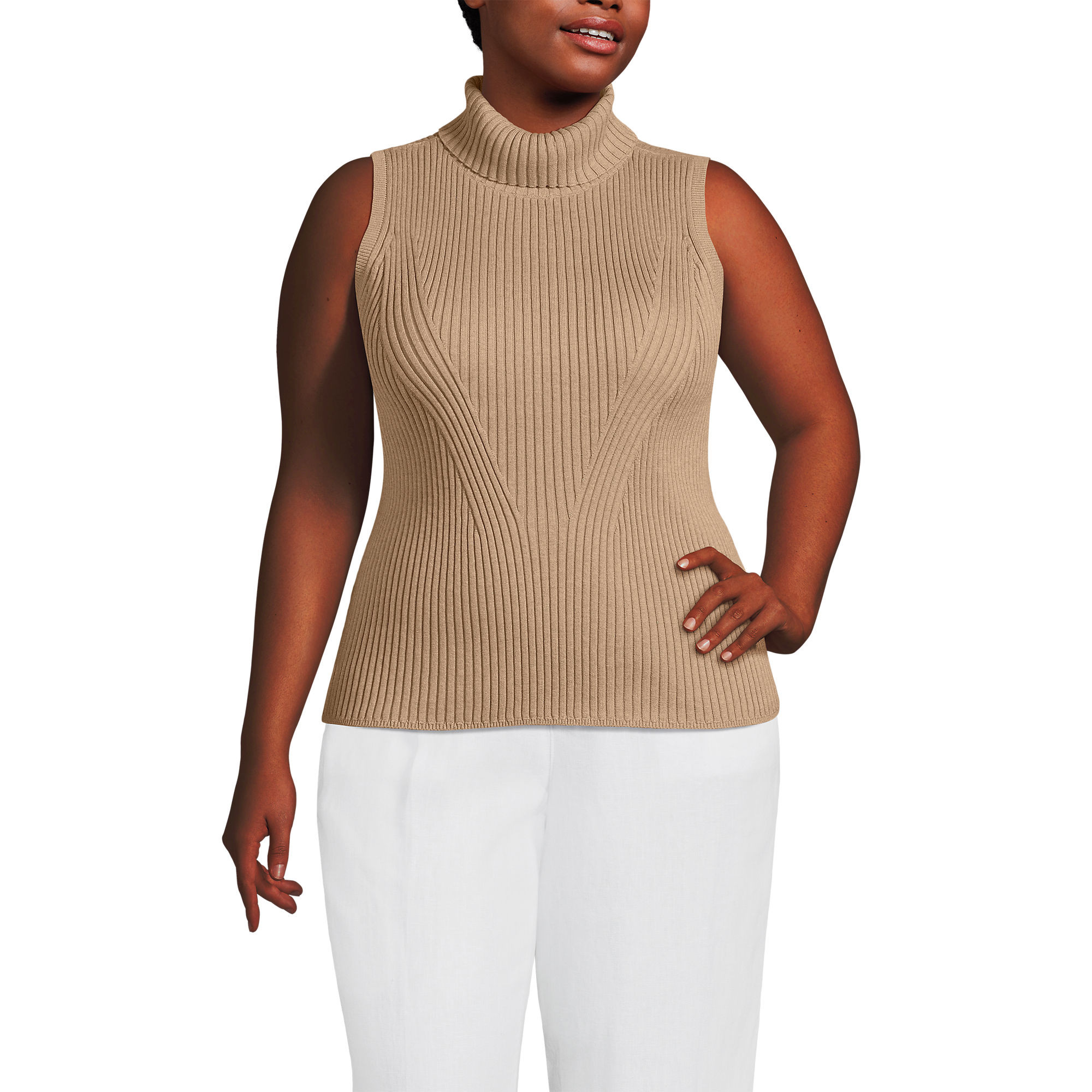 Women's Fine Gauge Cotton Turtleneck Tank Sweater | Lands' End (US)