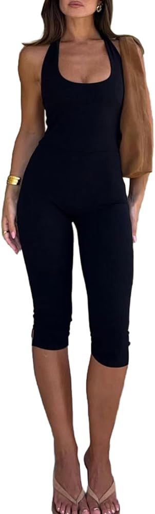 Casual Capri Overalls For Women Sleeveless Backless Halter U Neck Slim Jumpsuit Trendy Street Com... | Amazon (US)