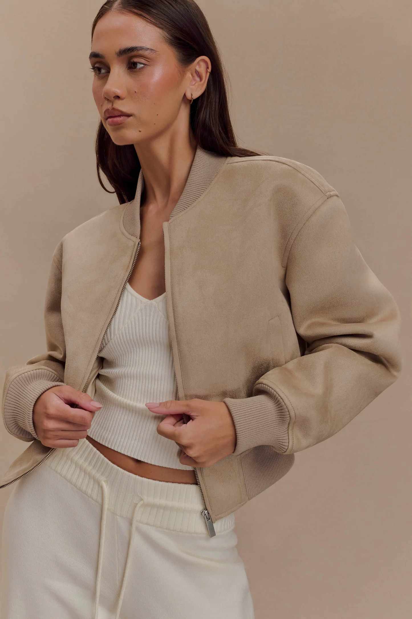 Suede Bomber Jacket - Sand | MESHKI US
