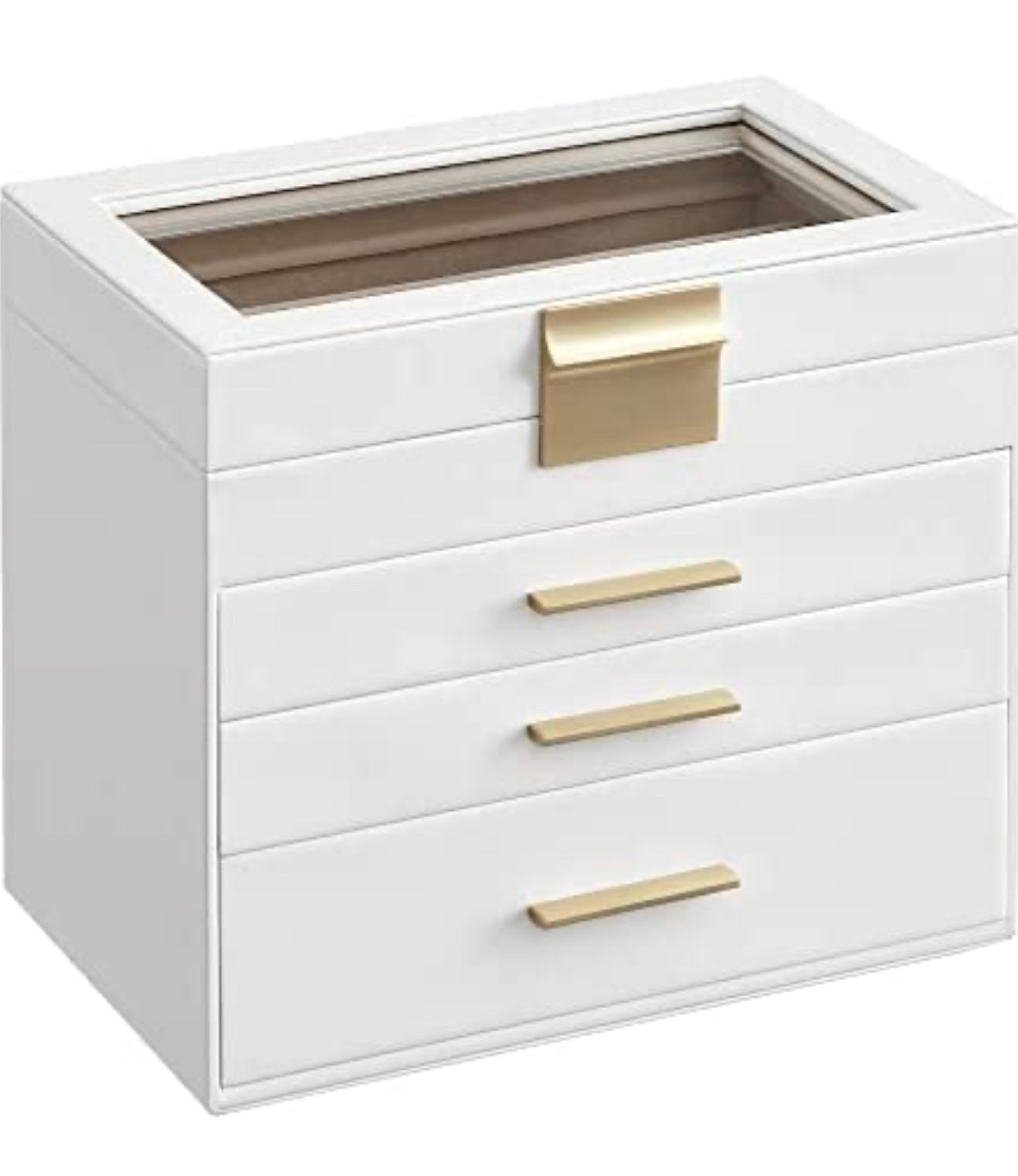 SONGMICS Jewelry Box with Glass Lid, 4-Layer Jewelry Organizer, 3 Drawers, for Sunglasses, Big Jewelry, Jewelry Storage, Modern Style, Cloud White and Gold Color UJBC161W01

#LTKbeauty #LTKfamily #LTKFind