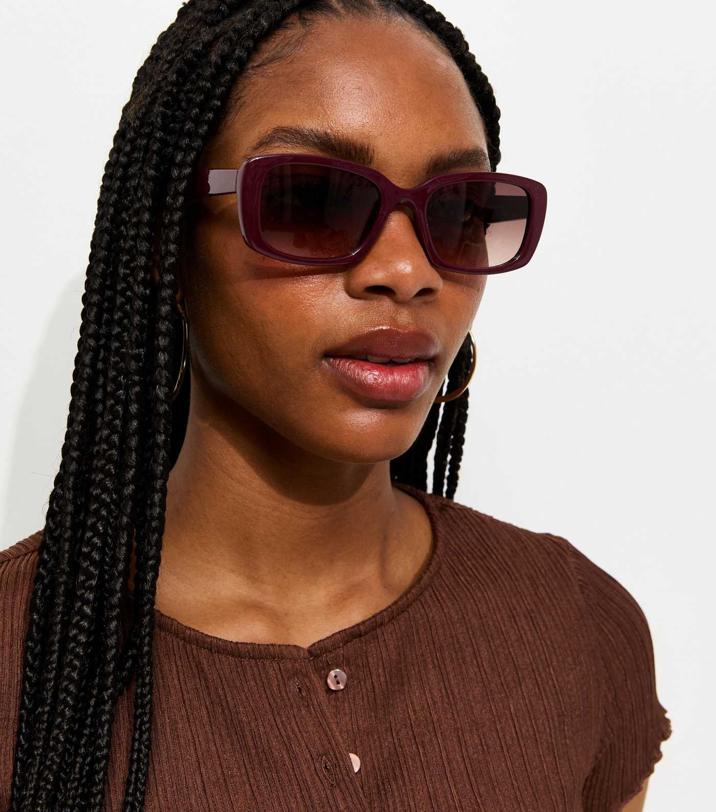 Burgundy Oversized Rectangle Sunglasses | New Look | New Look (UK)