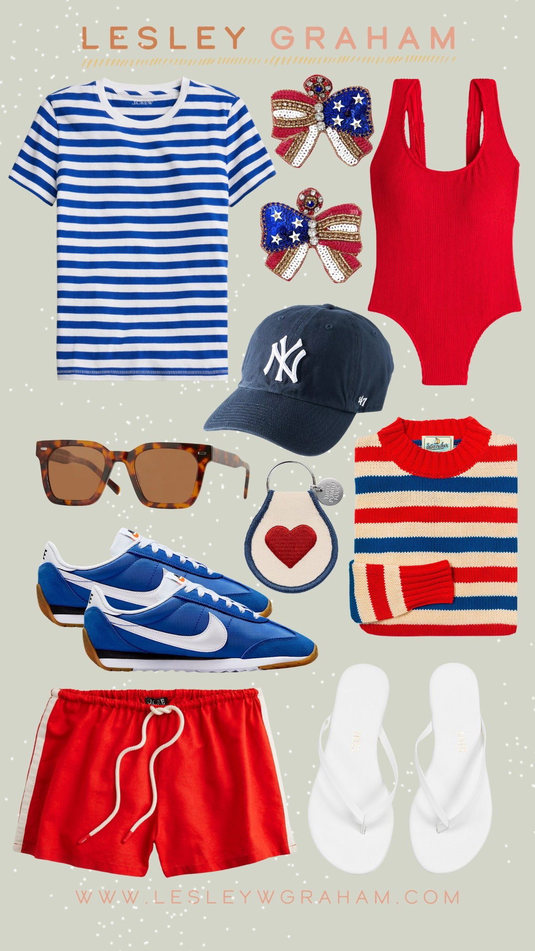 4th of July outfit ideas. Obsessed with the striped sweater and jcrew is having a summer Memorial Day sale! These tortoise shell sunglasses with brown lenses are perfect and I love these Nikes for summer! And the beaded bow earrings! Chefs kiss!

#LTKSaleAlert #LTKSeasonal #LTKOver40