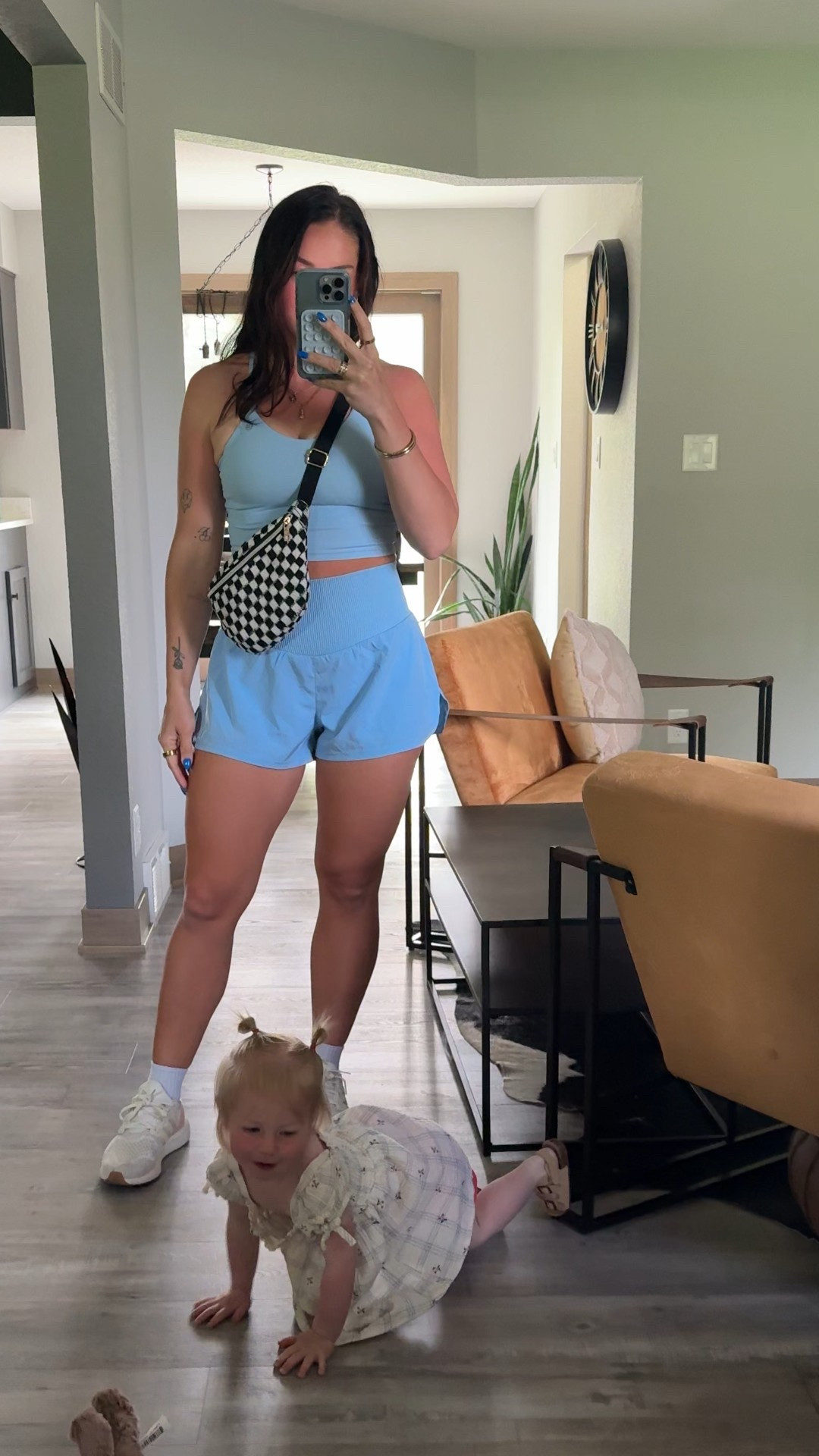 Hot mom walk outfit of the day 🐬🩵🍭 workout outfit, target workout shorts, activewear set, workout set, blue gym set

#LTKFindsUnder50 #LTKStyleTip #LTKActive