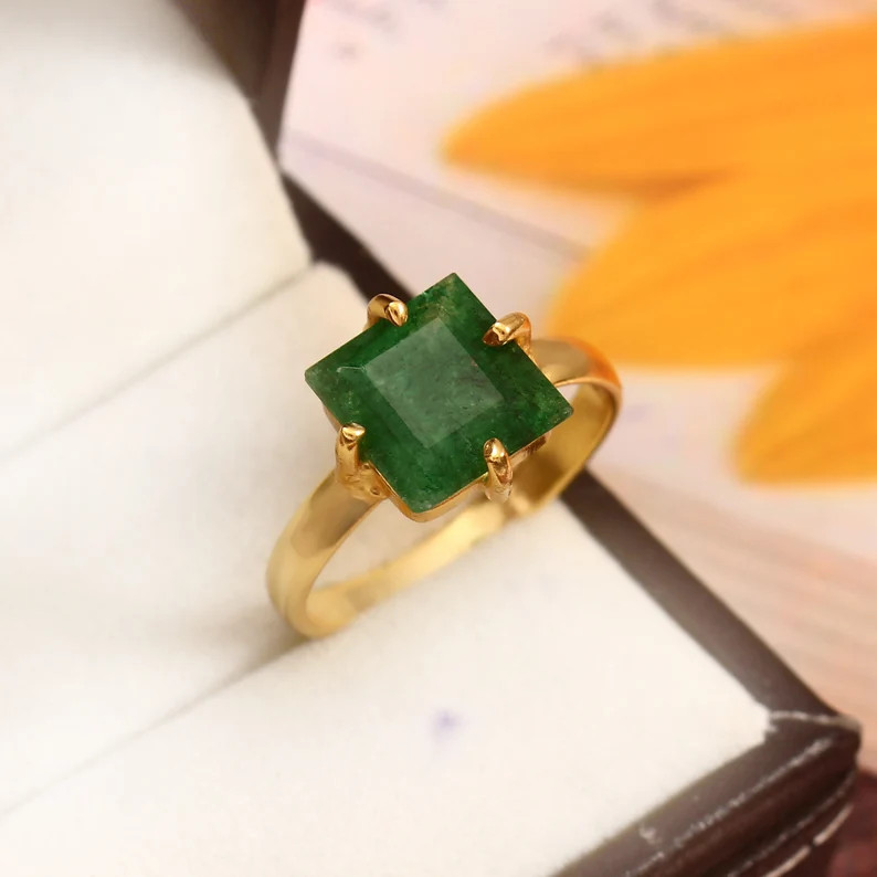 Square Emerald Ring: 18K Gold Filled Handmade Ring | Etsy (Global)