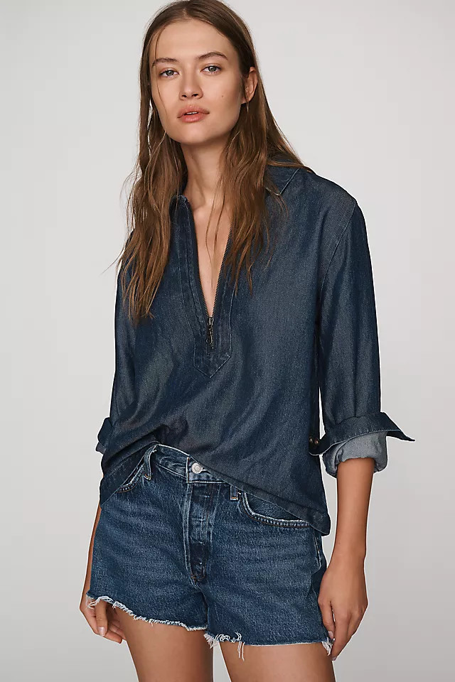 Zip-Front Denim Shirt Top | Anthropologie (US)