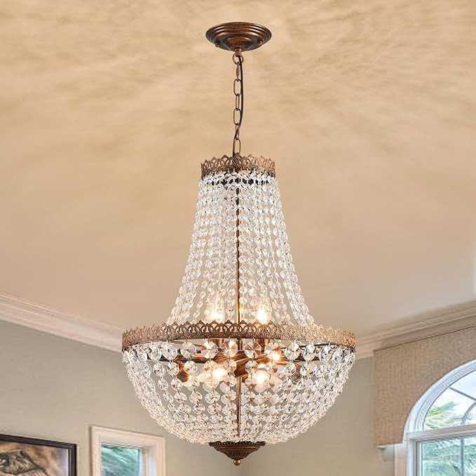6 Lights French Empire Crystal Chandelier Farmhouse Pendant Lighting, Antique Bronze Ceiling Ligh... | Amazon (US)